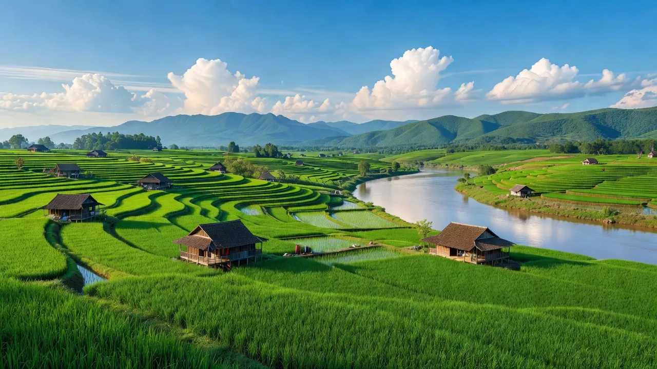 Cảnh sắc yên bình của xã Thái Niên, huyện Bảo Thắng, tỉnh Lào Cai với cánh đồng xanh.