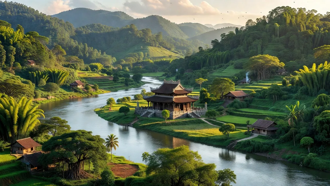 Cảnh quan Xã Bảo Hà, với Đền Bảo Hà và núi rừng xanh, thể hiện vẻ đẹp tự nhiên Lào Cai.