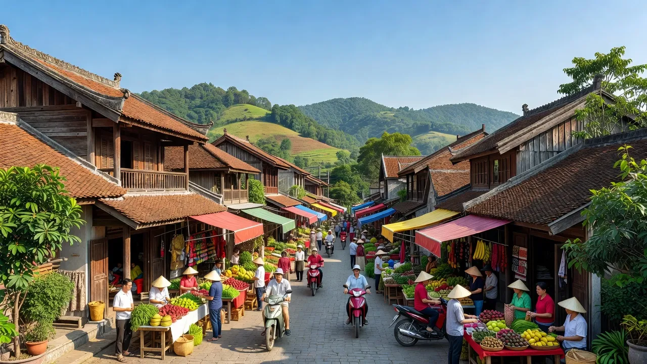 Thị trấn Phố Ràng, huyện Bảo Yên, Lào Cai với cảnh quan sống động và kiến trúc truyền thống.