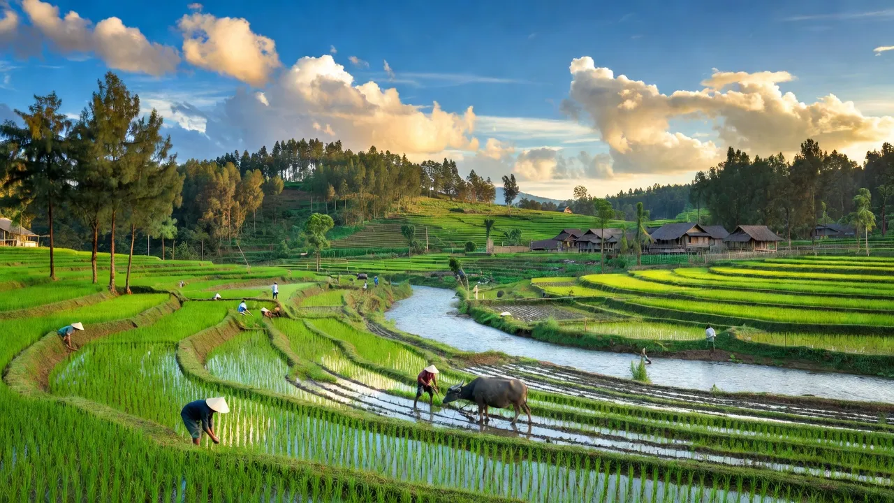 Cảnh đẹp Xã Xuân Hoà, huyện Bảo Yên, tỉnh Lào Cai với những cánh đồng xanh và sông Chảy.