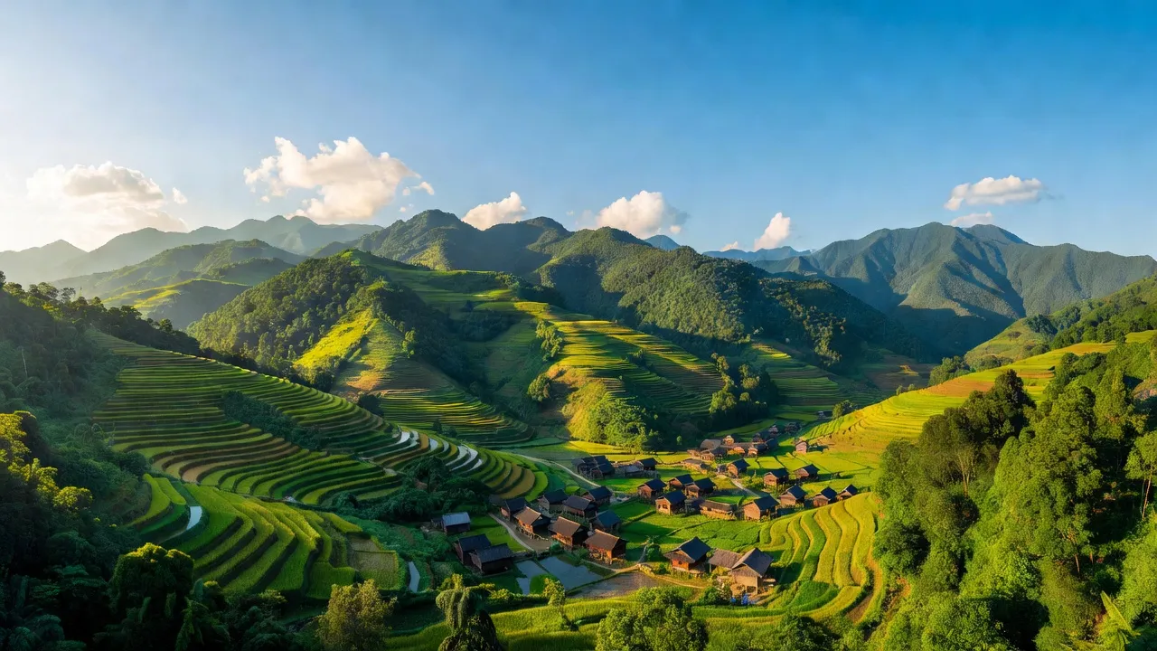 Cảnh quan huyện Bát Xát, Lào Cai, với đồi núi cao, thung lũng và cộng đồng dân tộc thiểu số.