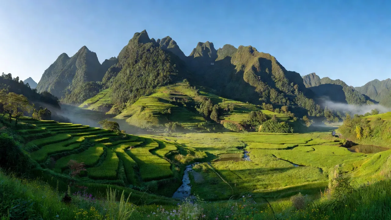 Cảnh đẹp xã Mường Hum huyện Bát Xát, núi non hùng vĩ và thung lũng xanh tươi.