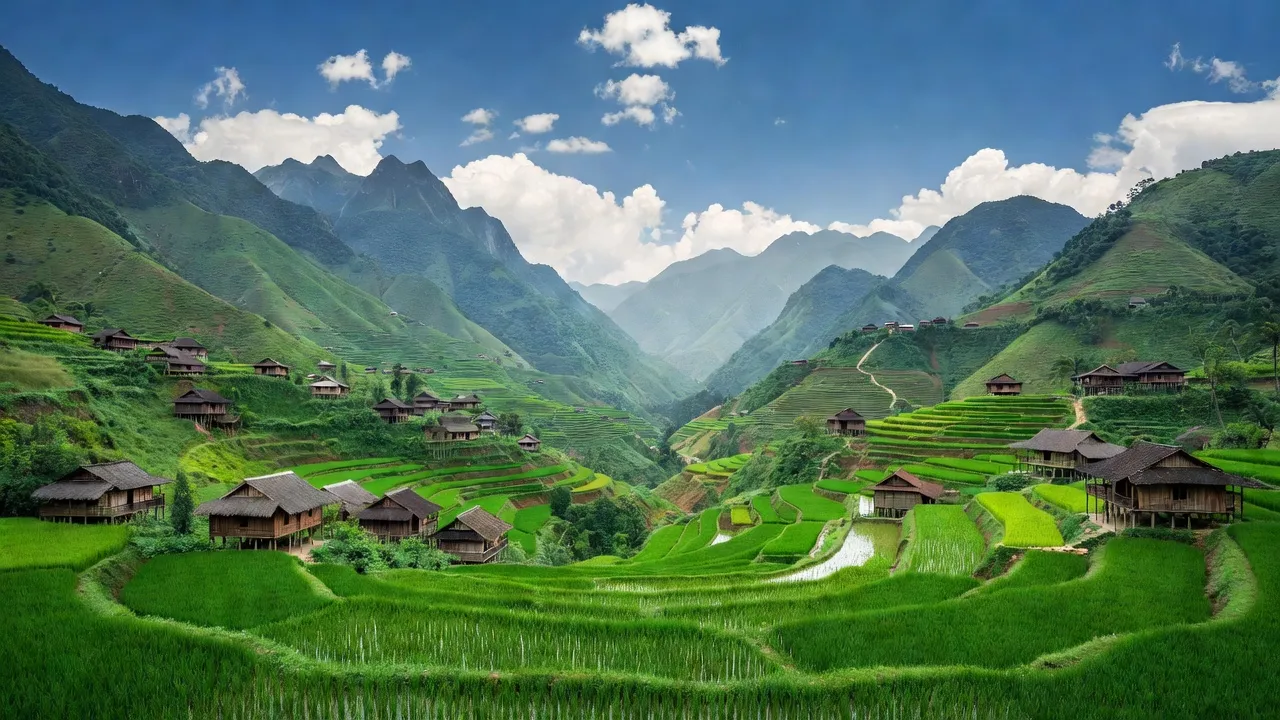 Khung cảnh tuyệt đẹp Mường Hum, huyện Bát Xát, tỉnh Lào Cai với núi non và đồng ruộng tổ quốc.