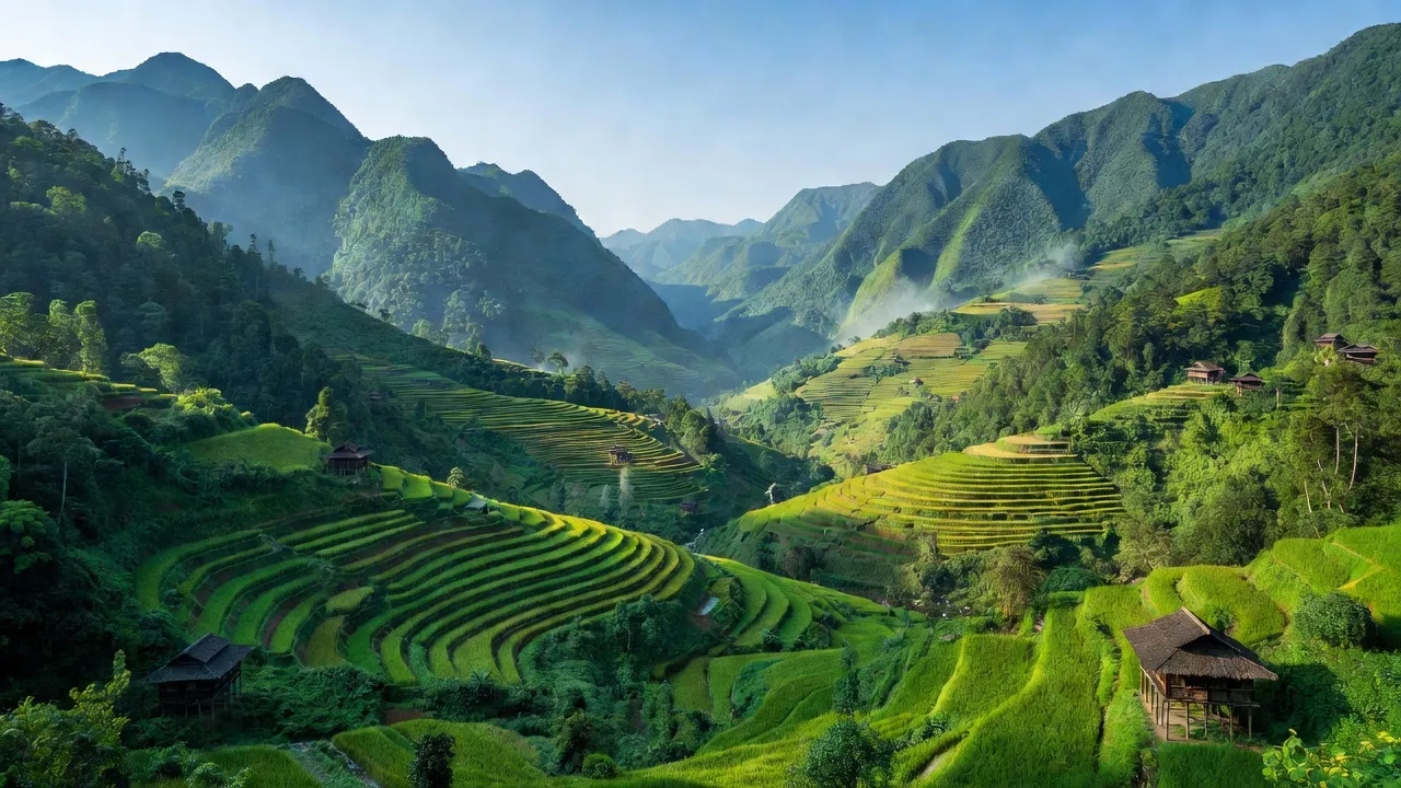 Khung cảnh xã Mường Vi, huyện Bát Xát, tỉnh Lào Cai, thung lũng và dãy núi xanh, thiên nhiên tuyệt đẹp.