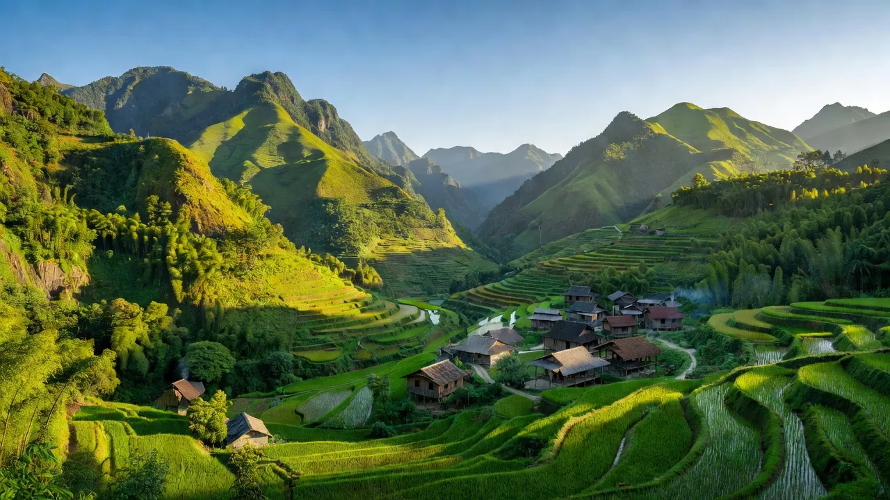 Cảnh quan xã Nậm Pung, huyện Bát Xát, tỉnh Lào Cai, Việt Nam với đồi núi xanh tươi.