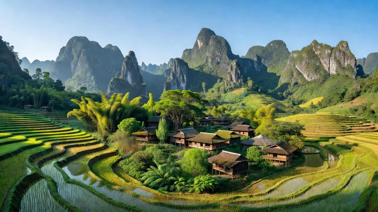 Phong cảnh xã Pa Cheo, huyện Bát Xát, tỉnh Lào Cai với núi đá vôi và ruộng bậc thang.