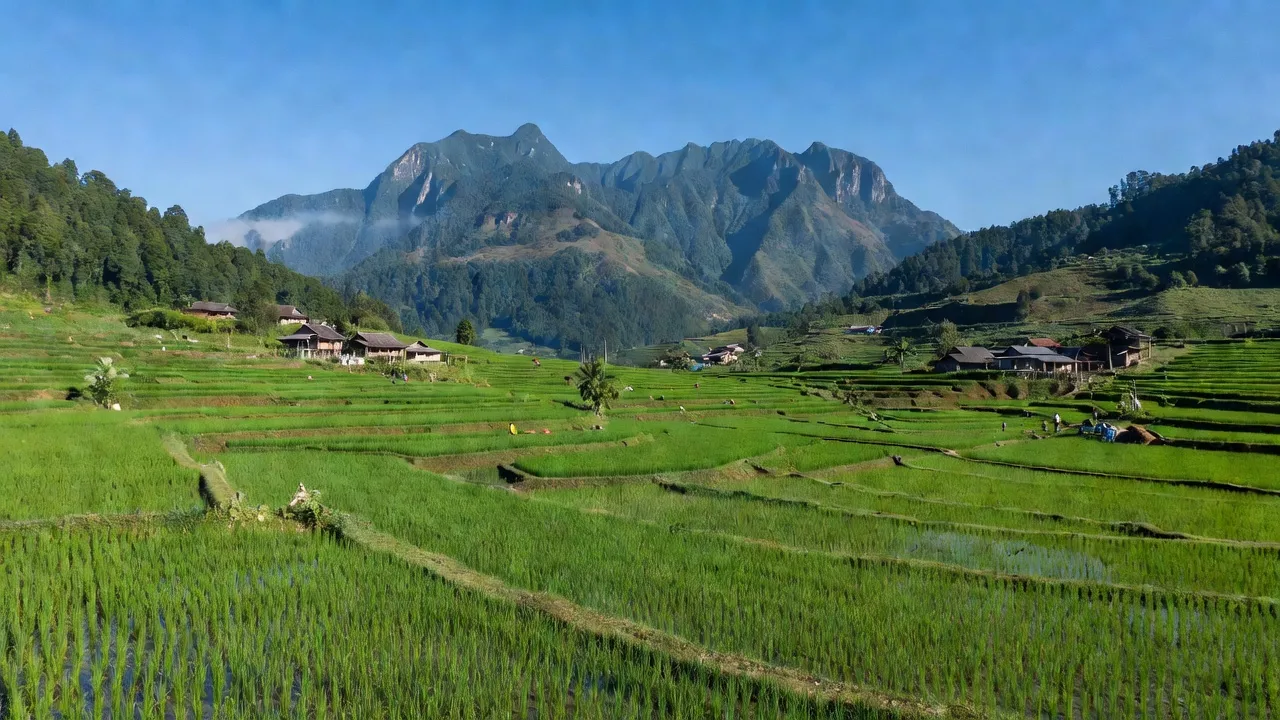 Xã Phìn Ngan huyện Bát Xát, Lào Cai với cánh đồng xanh và núi non hùng vĩ.