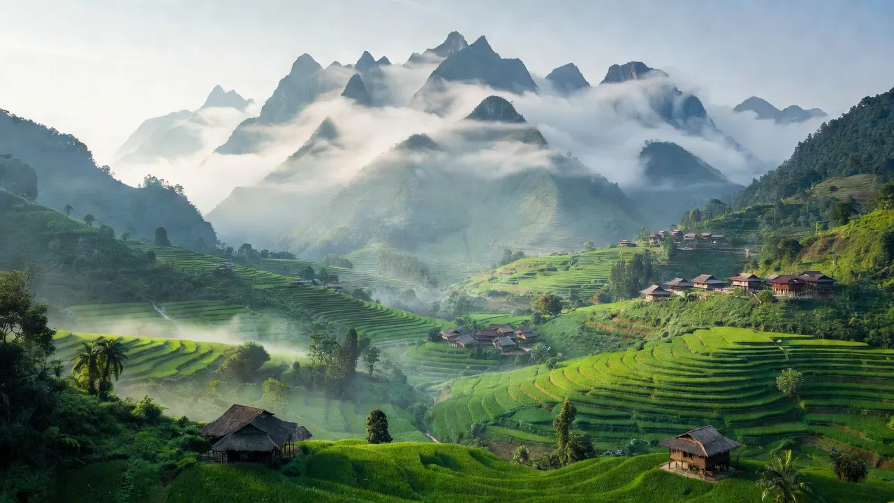 Cảnh thiên nhiên và thôn bản H'Mông ở xã Sàng Ma Sáo, huyện Bát Xát, tỉnh Lào Cai, Việt Nam.