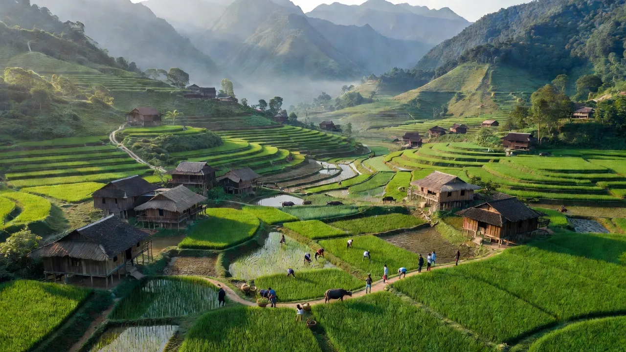 Khung cảnh làng Trịnh Tường, huyện Bát Xát, Lào Cai với thiên nhiên xanh tươi và đất nông nghiệp.