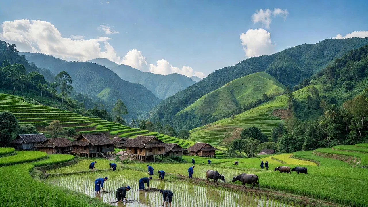 Khung cảnh yên bình tại Xã Trung Lèng Hồ, huyện Bát Xát, tỉnh Lào Cai, với núi rừng xanh tươi.