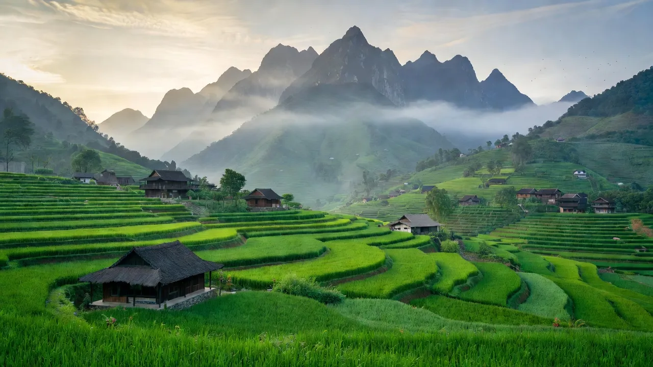 Cảnh núi non và sương mù tại xã Y Tý, huyện Bát Xát, tỉnh Lào Cai, Việt Nam.