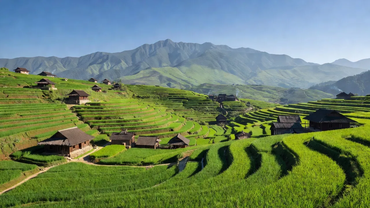 Khung cảnh xanh tươi của xã Cao Sơn, huyện Mường Khương, tỉnh Lào Cai, với ruộng bậc thang và núi non.