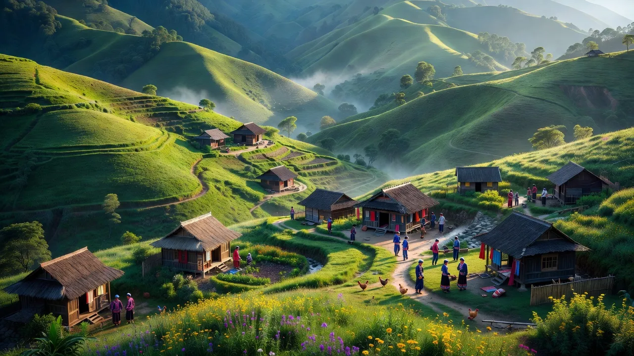 Cảnh quan Xã Tả Thàng, huyện Mường Khương với đồi núi xanh tươi và ngôi nhà dân tộc.