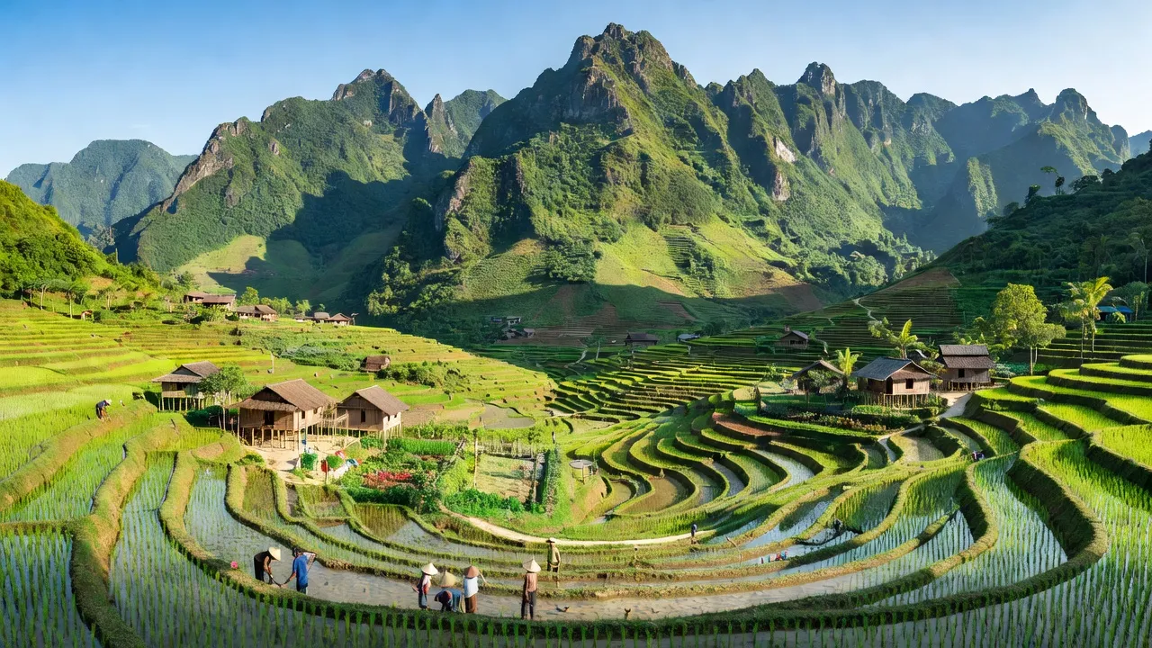 Khung cảnh đẹp của xã Thanh Bình, huyện Mường Khương, tỉnh Lào Cai với núi và thung lũng xanh.