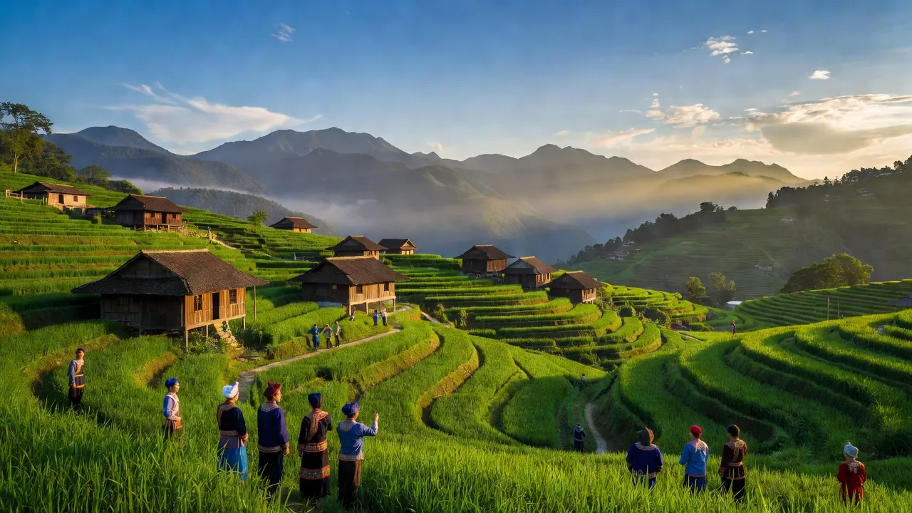 Phong cảnh Thị xã Sa Pa, tỉnh Lào Cai với ruộng bậc thang xanh tươi và núi non hùng vĩ.