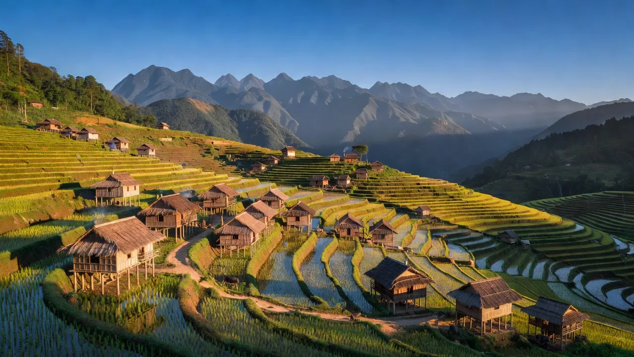 Mường Hoa village in Sa Pa, Lào Cai with terraced fields and stunning mountain views.