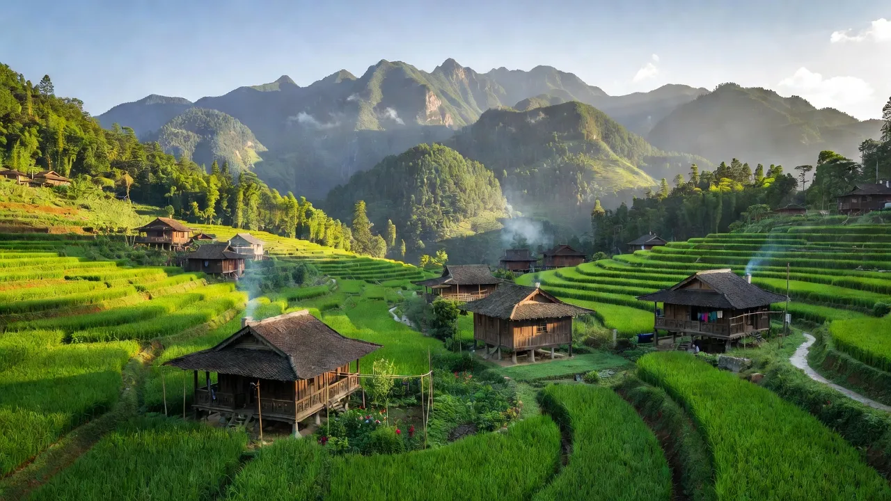 Khung cảnh Phường Ô Quý Hồ, Thị xã Sa Pa, với thiên nhiên xanh tươi và núi non hùng vĩ.