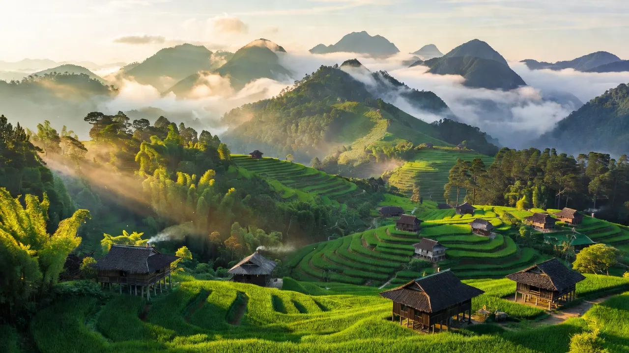 Khung cảnh thiên nhiên Phường Phan Si Păng, Sa Pa, với đồi núi và mây trời lãng mạn.