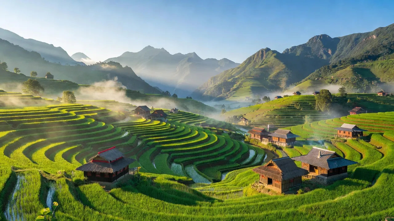 Khung cảnh đẹp tại Tả Phìn, Sa Pa với ruộng bậc thang, núi non, và nhà dân tộc.