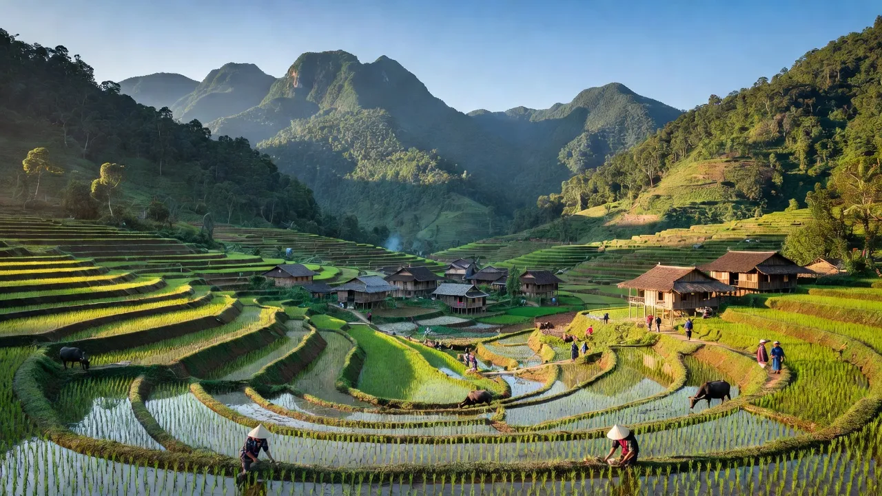 Khung cảnh núi non tươi đẹp của xã Nàn Sán, huyện Si Ma Cai, tỉnh Lào Cai, Việt Nam.