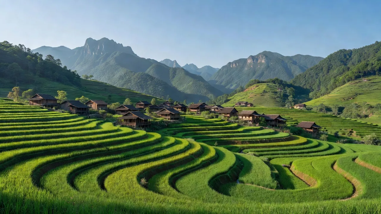 Cảnh đẹp xã Nàn Xín, huyện Si Ma Cai với ruộng bậc thang và nhà sàn truyền thống.