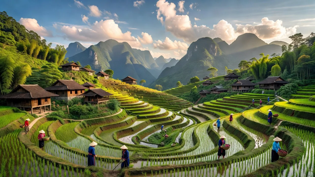 Cảnh quan Xã Nàn Xín, huyện Si Ma Cai, Lào Cai với ruộng bậc thang và nhà gỗ truyền thống.