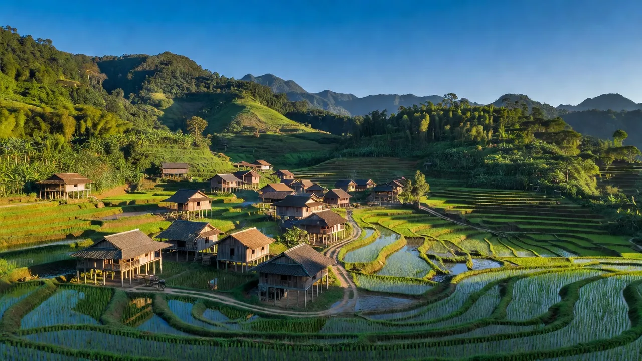 Cảnh quan đẹp của xã Chiềng Ken, huyện Văn Bàn, Lào Cai với phong cảnh núi non và ruộng bậc thang.