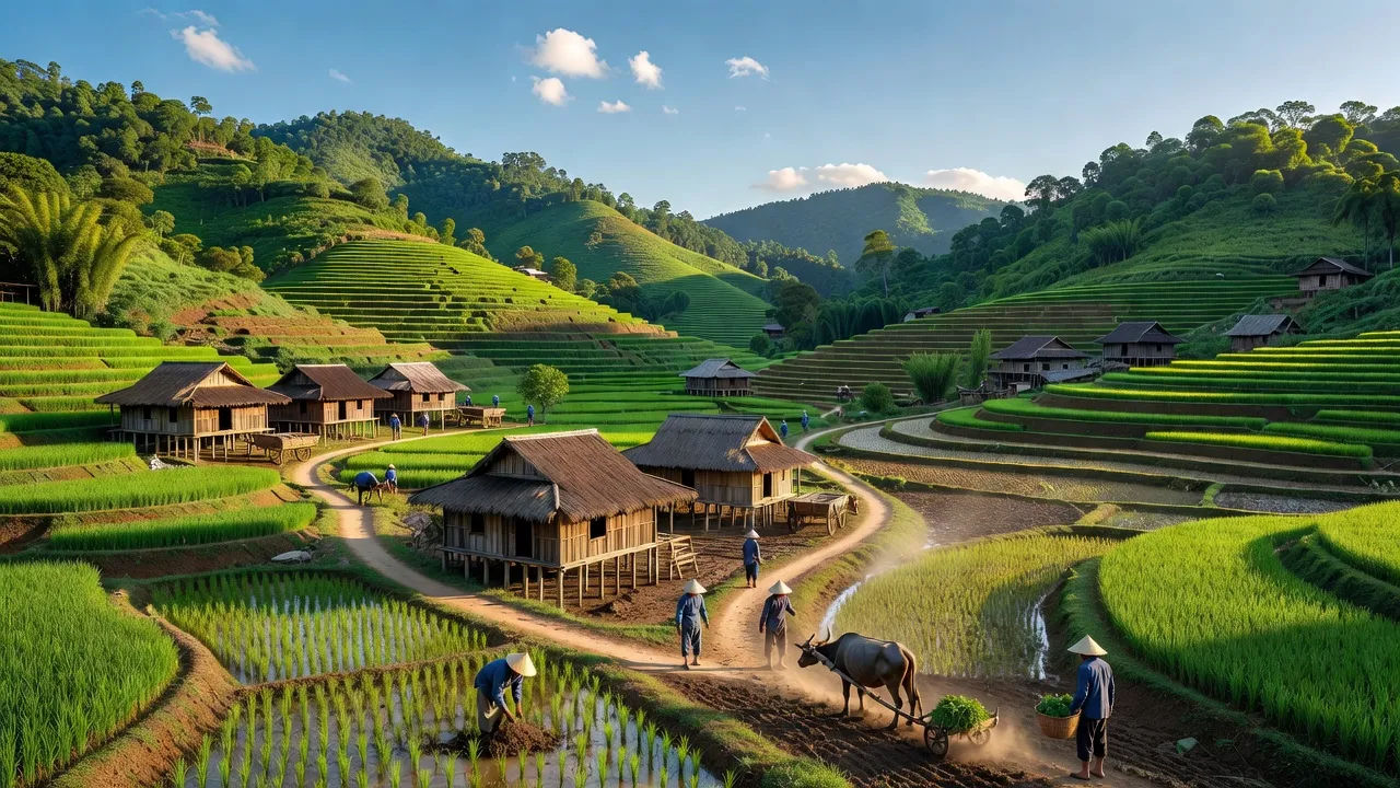 Cảnh quan Dần Thàng, huyện Văn Bàn, Lào Cai với đồi núi và thung lũng xanh tươi.
