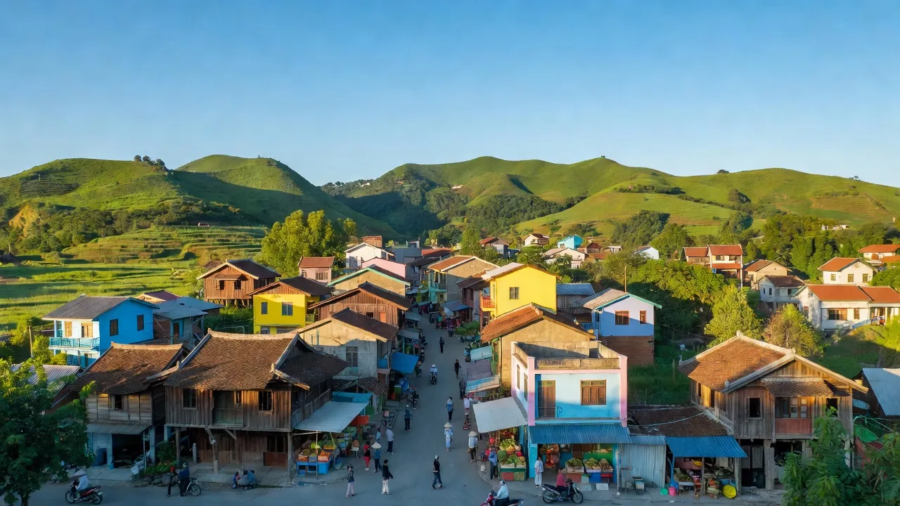 Khánh Yên town in Văn Bàn, Lào Cai with green hills and vibrant local life.