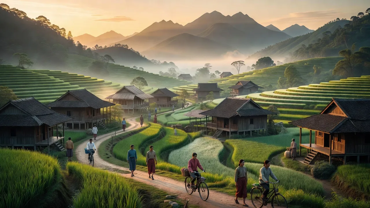 Thị trấn Khánh Yên, huyện Văn Bàn, Lào Cai, với cảnh đẹp thiên nhiên và phong cảnh núi non yên bình.