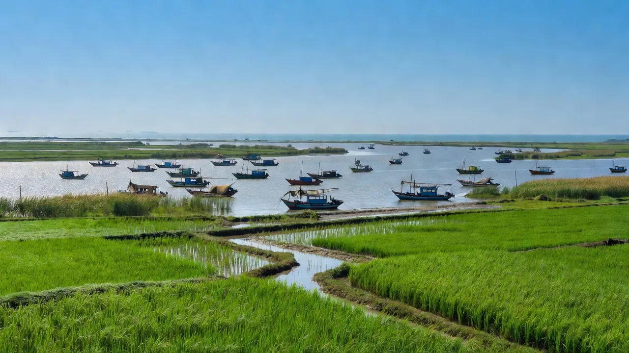 Giao Thủy, huyện ven biển Nam Định với cánh đồng xanh và sông Ba Lạt tạo nên khung cảnh hữu tình.