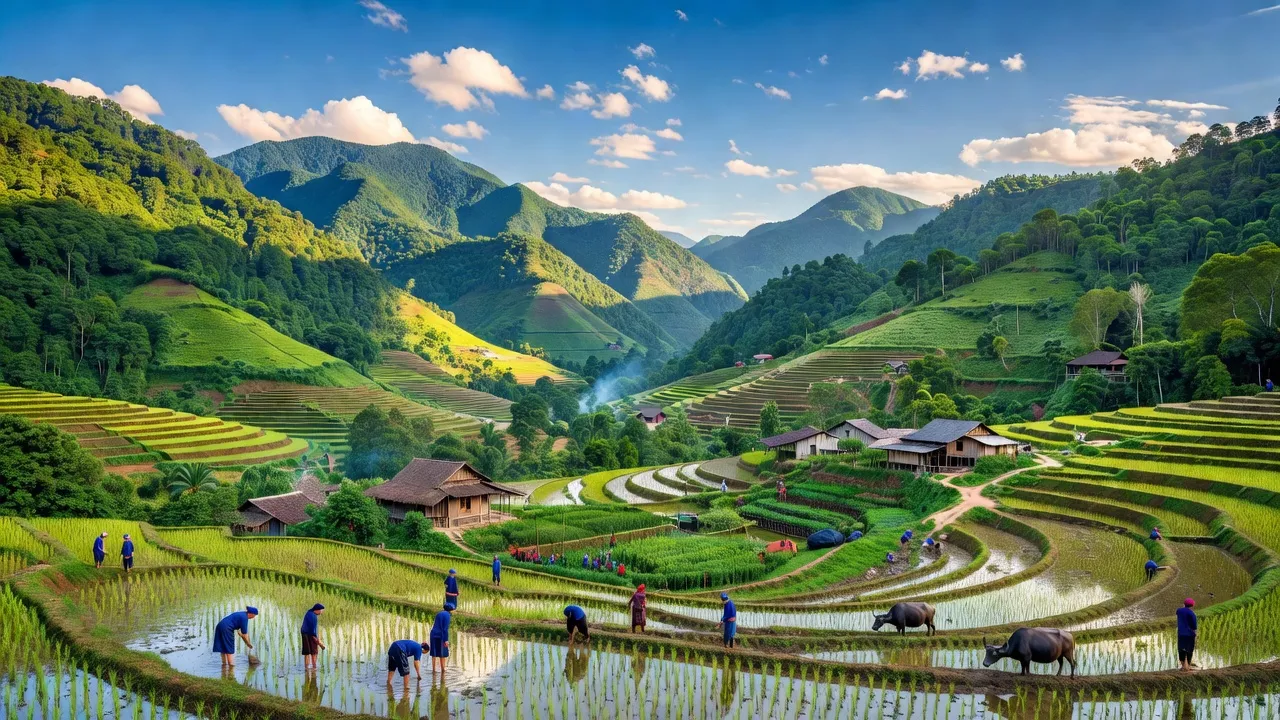 Khung cảnh huyện Kỳ Sơn, Nghệ An với núi non và nông nghiệp đặc trưng của miền núi.