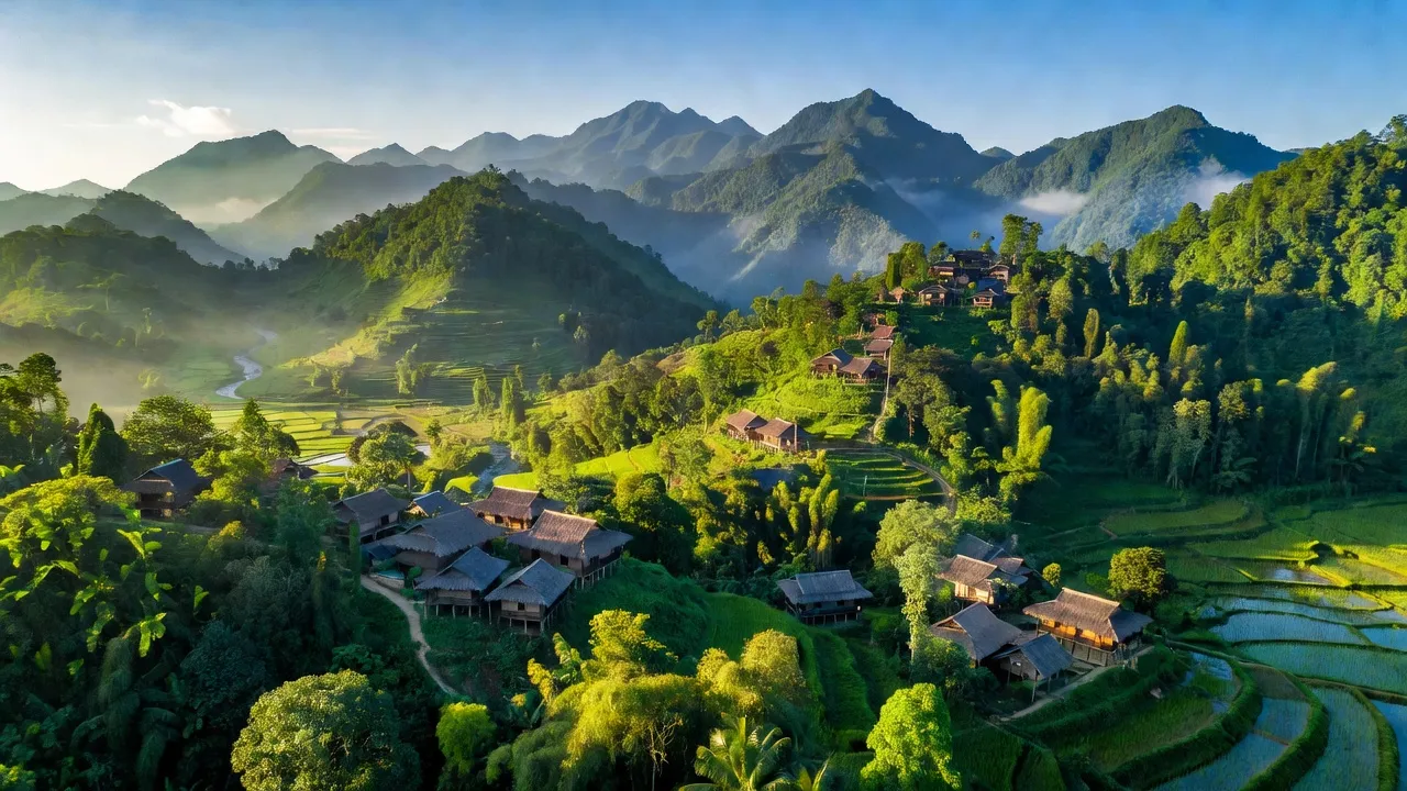 Quế Phong huyện mountainous landscape with lush forests in Nghệ An, Vietnam, depicting natural beauty and climate.