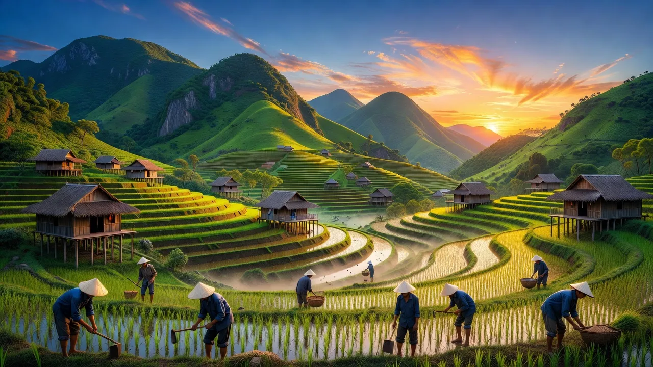 Khung cảnh thiên nhiên huyện Quỳ Hợp, Nghệ An với núi xanh và ruộng bậc thang.