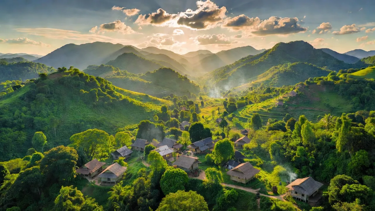Khung cảnh thiên nhiên huyện Bác Ái, Ninh Thuận với đồi núi và thung lũng xanh tươi.
