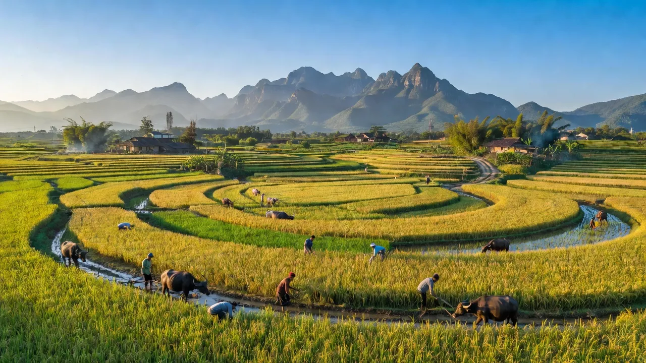 Cảnh quan nông thôn xanh tươi ở Xã Hà Lương, Huyện Hạ Hoà, Tỉnh Phú Thọ.