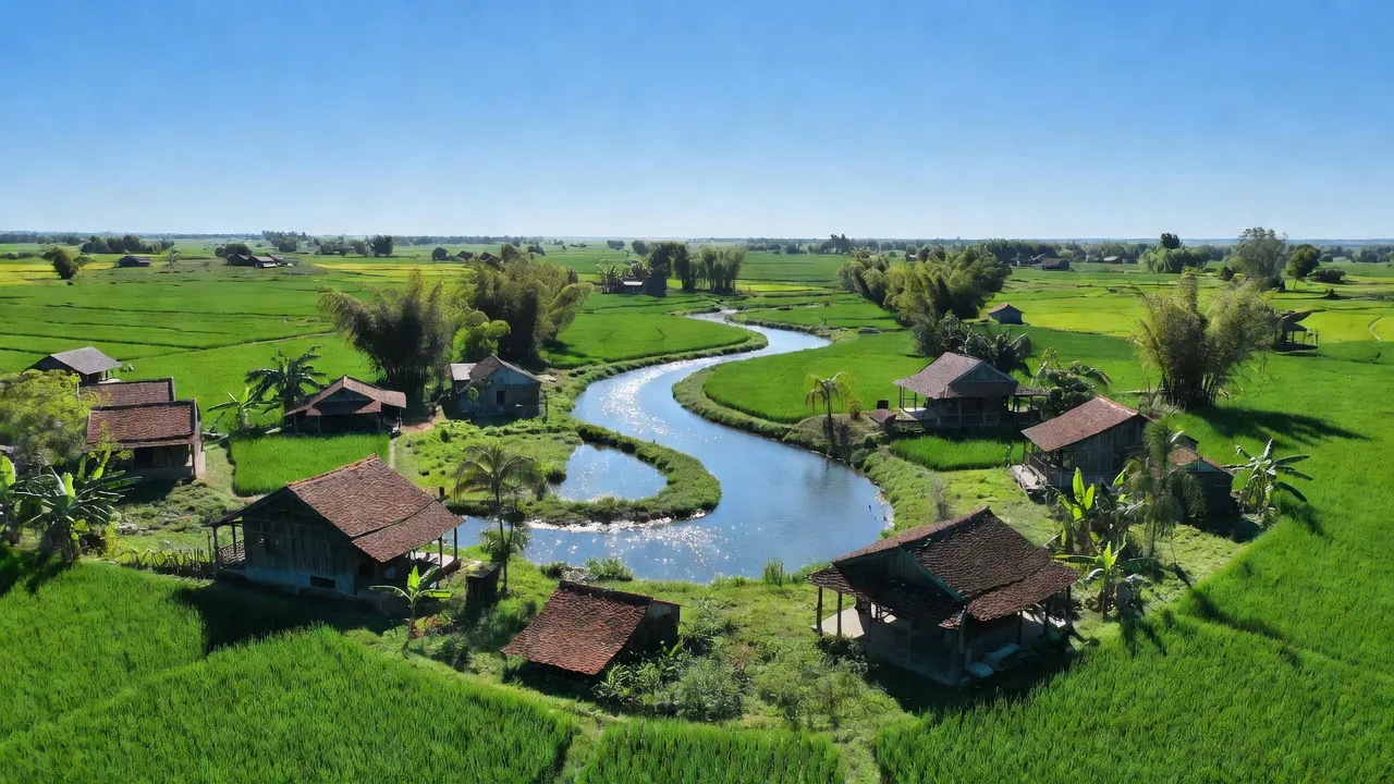 Cảnh đẹp xã Tiên Du, huyện Phù Ninh, tỉnh Phú Thọ với sông Lô và ruộng xanh.