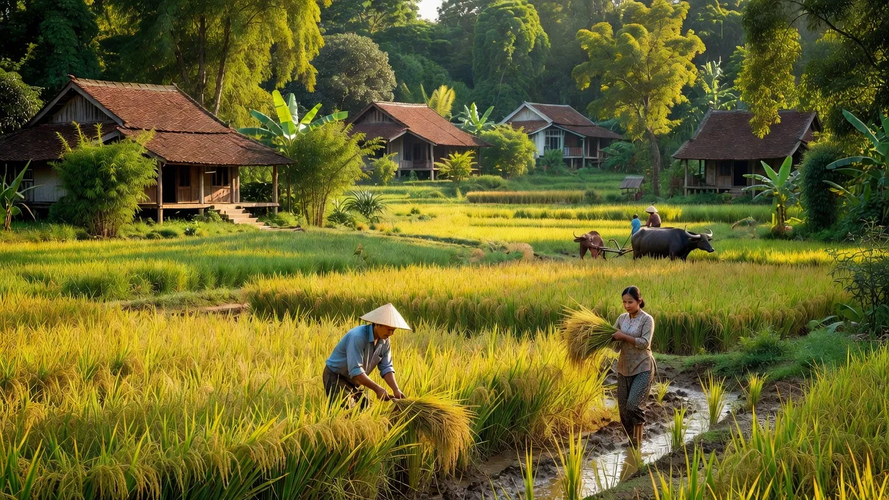Cảnh đồng lúa xanh mướt ở Xã Đồng Xuân, huyện Thanh Ba, tỉnh Phú Thọ, Việt Nam.
