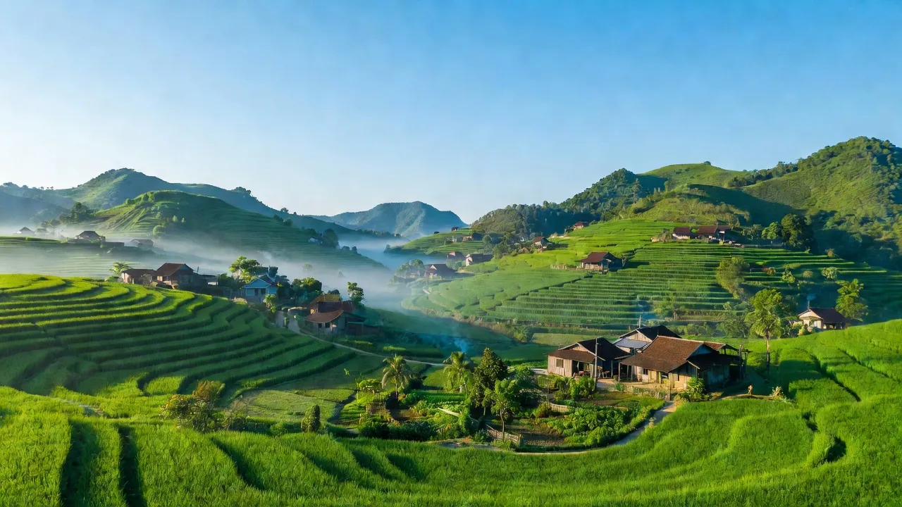 Khung cảnh thiên nhiên tuyệt đẹp tại Xã Vân Lĩnh, huyện Thanh Ba, tỉnh Phú Thọ với đồi núi xanh tươi.