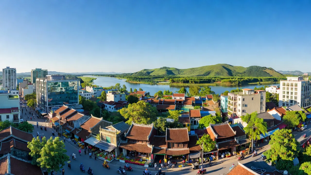 Khung cảnh thành phố Việt Trì, tỉnh Phú Thọ, với kiến trúc và thiên nhiên đặc sắc.