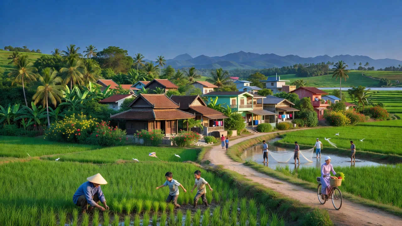 Khung cảnh thị xã Đông Hòa, tỉnh Phú Yên, với thiên nhiên xanh tươi và kiến trúc địa phương.