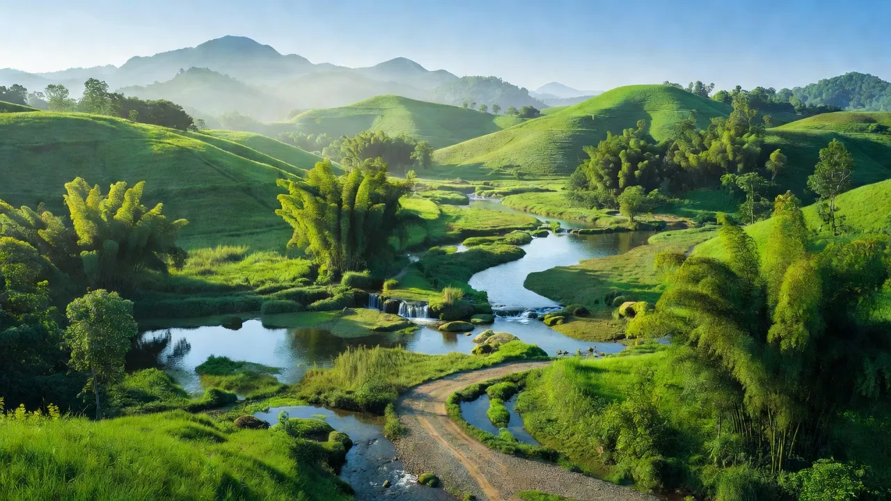 Huyện Đồng Xuân, Phú Yên, với đồi núi xanh, sông suối, và không khí trong lành, nổi bật vẻ đẹp tự nhiên.