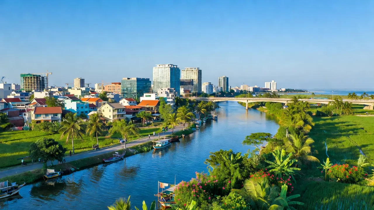 Khung cảnh thành phố Tuy Hoà, sông Ba, phát triển đô thị và vẻ đẹp thiên nhiên.