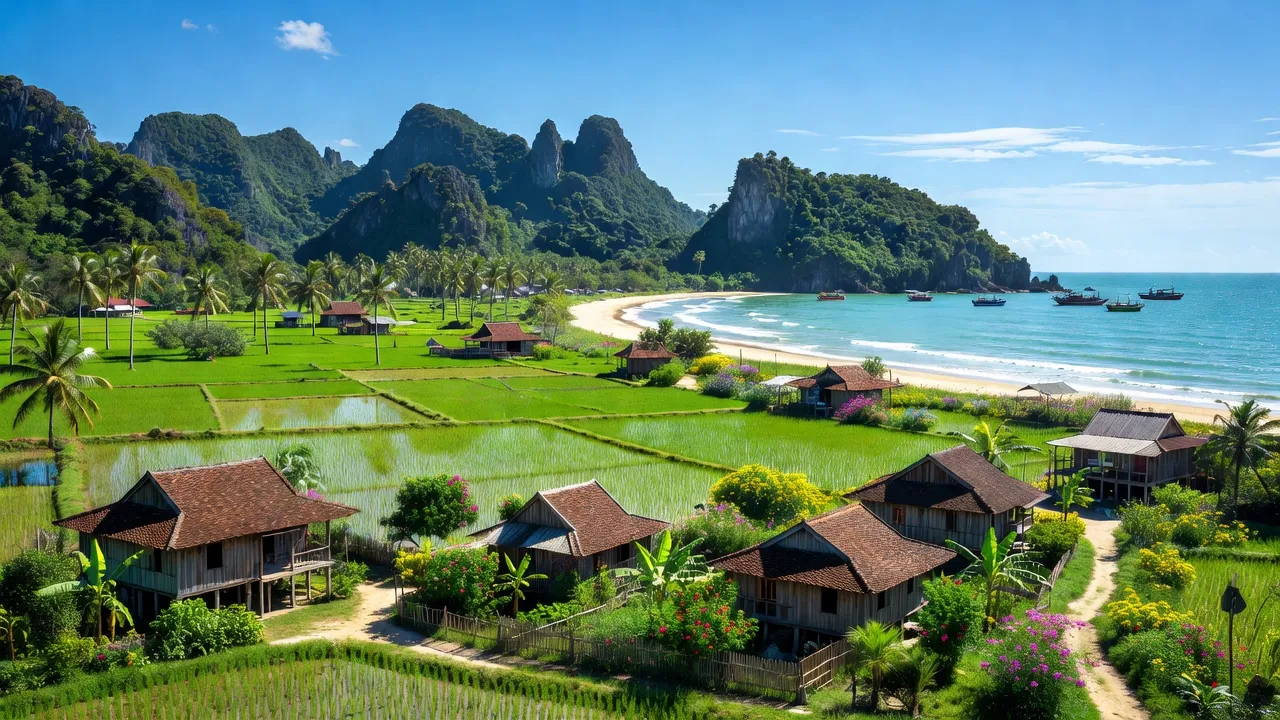 Cảnh đẹp huyện Bố Trạch, Quảng Bình, thể hiện địa hình đa dạng và văn hóa địa phương.