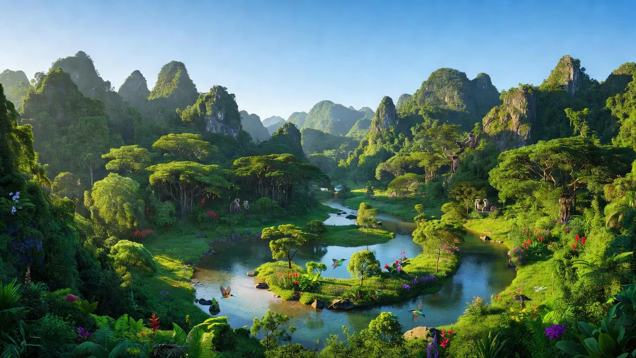 Khung cảnh thiên nhiên huyện Minh Hóa, tỉnh Quảng Bình với núi rừng xanh tươi và dòng sông uốn lượn.