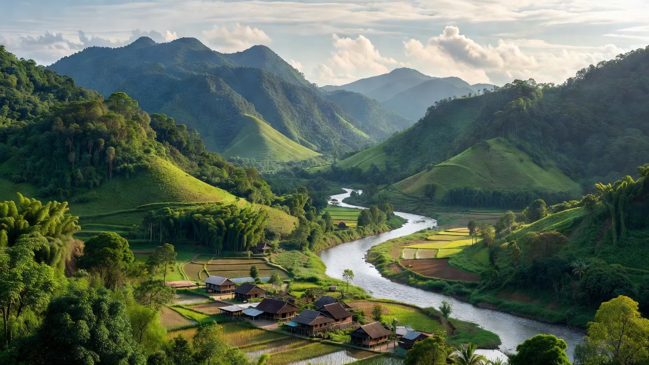 Cảnh sắc huyện Phước Sơn, Quảng Nam với đồi núi, thung lũng và sông suối xanh tươi.