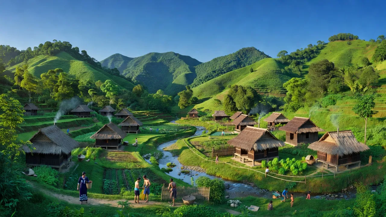 Khu vực Tây Giang, tỉnh Quảng Nam với phong cảnh núi non và thung lũng xanh tươi.
