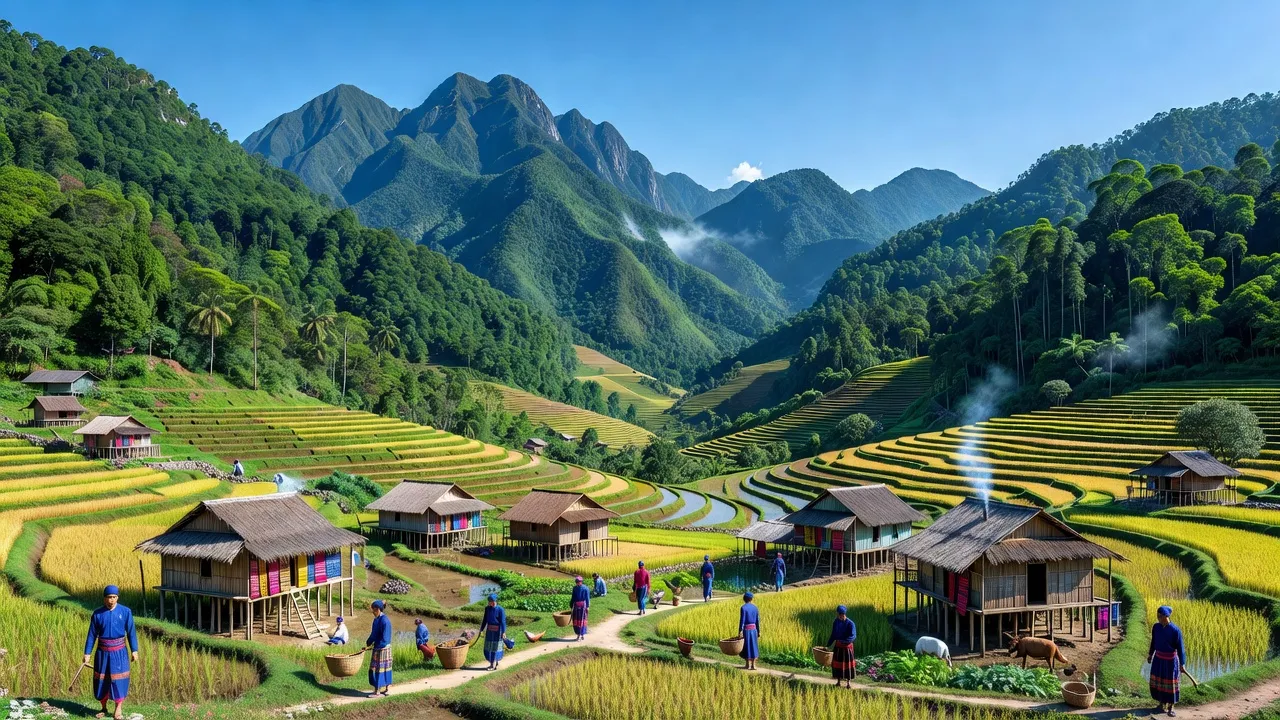 Khung cảnh tuyệt đẹp huyện Tây Giang, tỉnh Quảng Nam với núi non và thung lũng xanh.