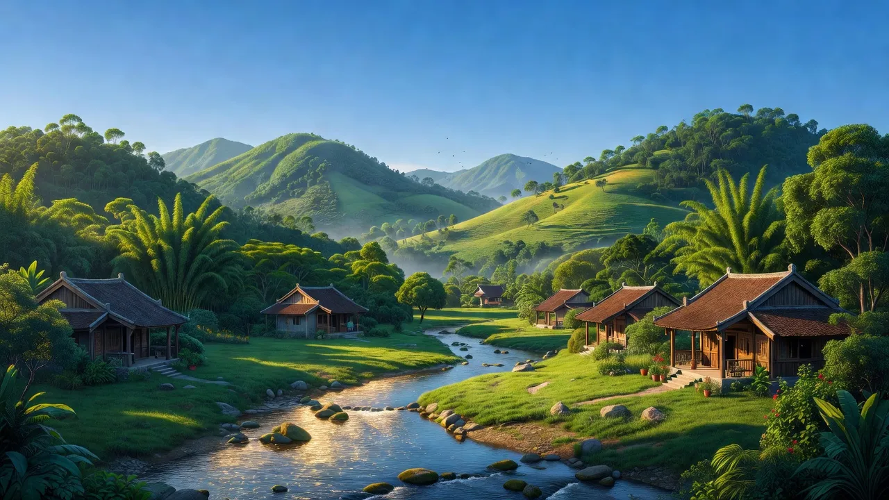 Thành phố Đông Triều, Quảng Ninh với cảnh quan thiên nhiên, đồi núi, và bầu trời trong xanh.