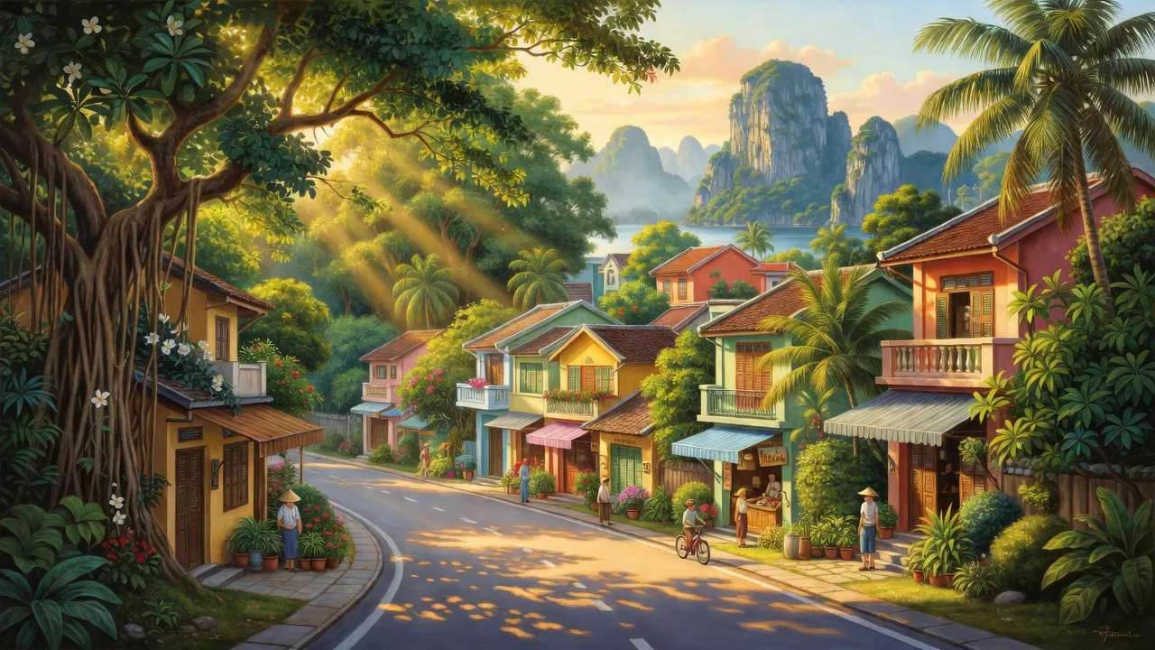 Cảnh sắc Phường Đại Yên, Hạ Long, với ánh nắng và khu dân cư tươi đẹp, hòa nhịp cùng thiên nhiên.
